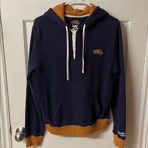 Roots Navy and Mustard Contrast Hoodie Sweatshirt